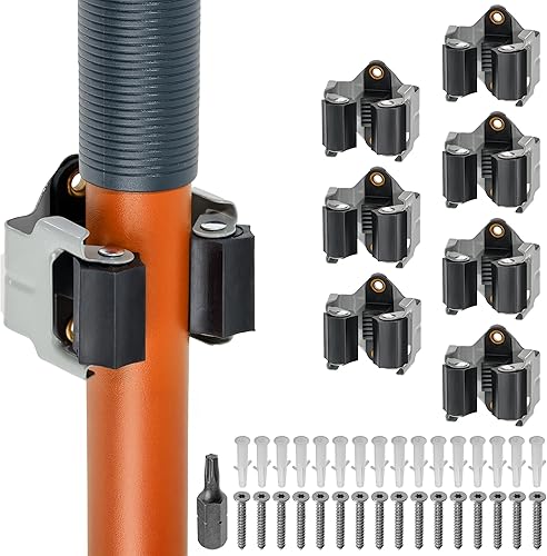 ECENCE 8 Pezzi Portascope da Muro, Porta Scope Parete, Appendi Scope da Muro per Vanghe e Utensili da Giardino, Acciaio per Molle Grigio - Honorern