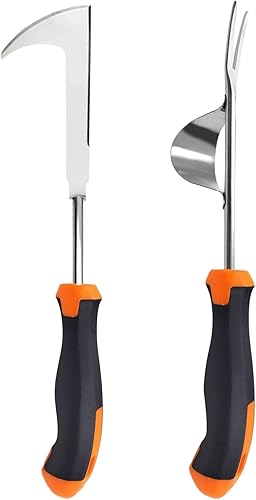 Ayizhiniu 2pcs Estirpatore Erbacce Manuale, Estirpatore di Erbacce in Acciaio Inox, Sarchiatore Erbacce Bordo Seghettato, Diserbante con Manico in Gomma, Facilmente Erbacce - Honorern