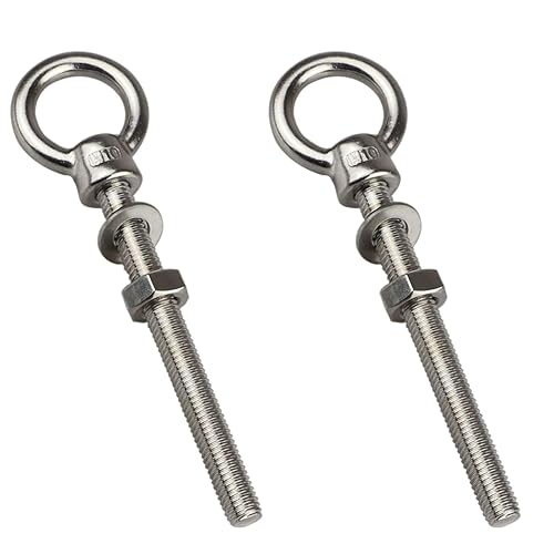 ORTAVA Viti ad anello lunghe, M12 x 120 mm, 2 viti ad occhio con rondelle e dadi esagonali, in acciaio inox 316 V4A A4, bulloni ad occhio per fissaggio e sospensione - Honorern