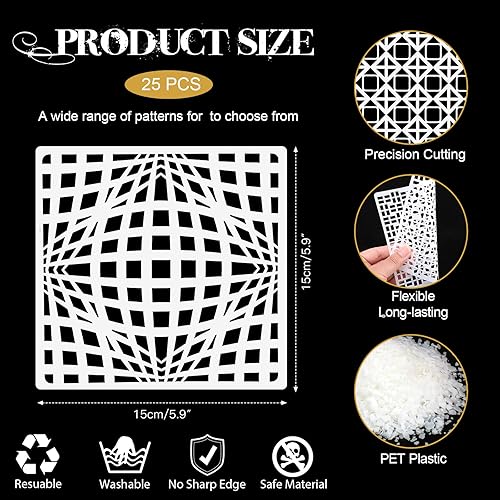 25 Pezzi Stencil Geometrici per Pittura, Art Modello da Muro da Pitturare, Stencils Diseños Riutilizzabile per Pareti Mobili Legno Tessuti Decor, 15x15cm - Honorern