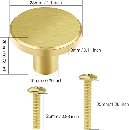 8 Pezzi Pomelli Dorati per Mobili, Maniglie in Ottone per Cassetti, Pomelli Rotonde per Armadi, Armadio da Cucina, Cassettiere, Comò, 28 x 20 mm, con Viti in 2 Misure - Honorern