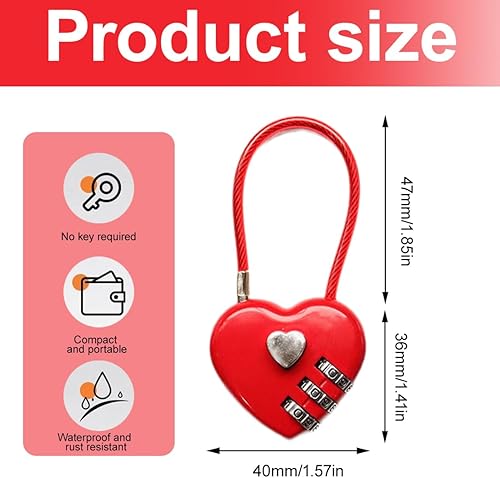 Lucchetti a combinazione 2 pezzi Lucchetti a combinazione a forma di cuore, graziosi lucchetti a combinazione impermeabili in filo di acciaio a forma di cuore per borse da viaggio - Honorern