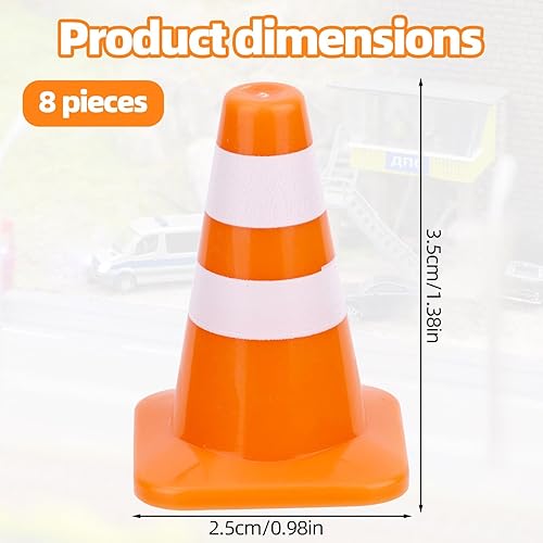8 Pz Mini Coni Stradali, Piccoli Coni Sicurezza da Costruzione da 3,5cm Piccoli Segnali di Attenzione Stradali Mini Segnali Sicurezza Stradale Barricate per Scene di Strada in Miniatura - Honorern