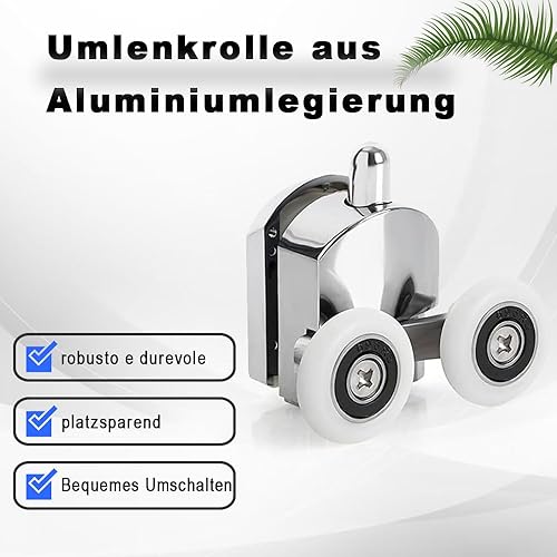 Rotelle curve per porta doccia, Per Porta Box Doccia con doppia porta scorrevole, Accessori per Box Doccia di Ricambio e Fissaggio, 2 ruote superiori + 2 ruote Silver, 23mm - Honorern