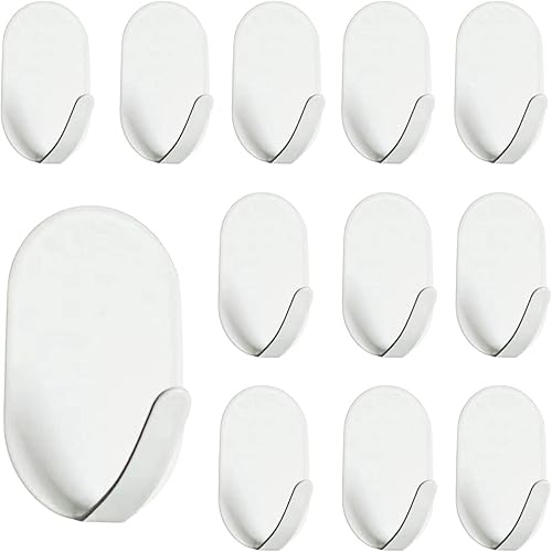12 Pezzi Ganci Adesivi Ganci Bianco, Gancio Adesivo da Parete per Bagno Bianco, Gancio Antiruggine Gancio per Asciugamani da Cucina Senza Foratura Gancio Autoadesivo (Bianco) - Honorern