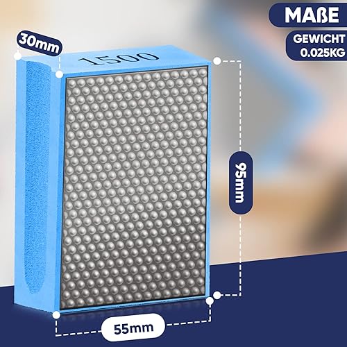 Diamond Hand Grinding Pad Grit 1500 - Tampone manuale perfetto per smerigliare, lucidare e sbavare - Spugna per smerigliare di qualità superiore - Blocco per smerigliare o tamponi - Honorern