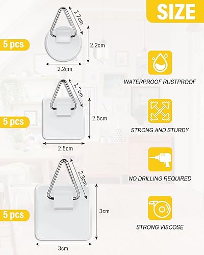 15 ganci autoadesivi per immagini, 3 misure, ganci da incollare, bianchi, per immagini, puzzle, immagini su tela, poster, decorazione da parete - Honorern