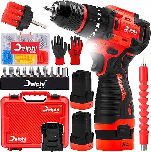 Avvitatore a batteria da 16,8 V, senza spazzole con 2 batterie da 1500 mAh e luce di lavoro a LED, coppia di 50 Nm, 24 livelli di coppia, set di punte, per legno, metallo, cemento, per fai da - Honorern