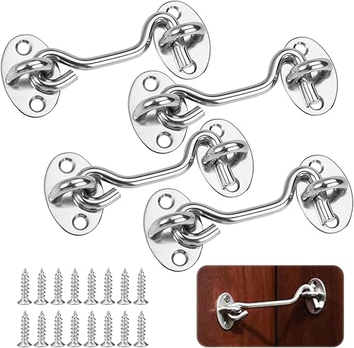 4 Pezzi Gancio Finestra in Acciaio Inossidabile, 3 Pollici/7.5cm Gancio Chiusura Porta Serratura a Gancio per Cancello con 16 Pezzi Viti, Ganci Tempesta per Finestre Giardini Porte da Garage Porteo - Honorern