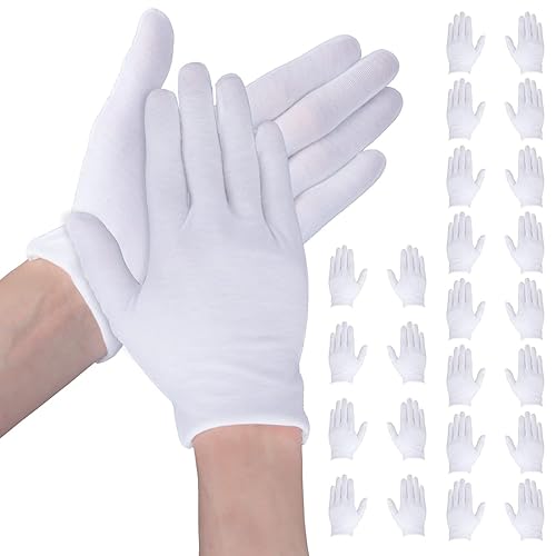 12 Paia di Guanti in Cotone, Guanti in Tessuto Bianco Guanti, Guanti Sottili Cotone per il Giardinaggio Guanti Gioielli Ispezione Taglia Unica (Bianco) - Honorern