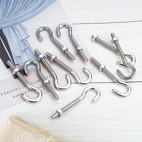 10 Pezzi M6 Ganci a Vite, 304 Ganci Avvitabili in Acciaio Inox, Ganci per Impieghi Pesanti per Appendere Oggetti Gancio da Soffitto o Parete, Ganci Inox Vite per Amache, Tende da Sole e Sedie Sospese - Honorern