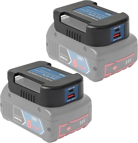2 Pack adattatore per batteria, caricatore USB compatibile con la batteria Bosch Professional 18V Adattatore doppio caricatore USB per telefono con ricarica rapida Type-C (solo adattatore) - Honorern