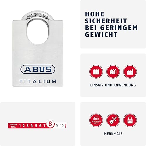 ABUS 702631-96CSTI / 50 Arco protetto in Titanio Proteggi blocco Nano e Chiave a puntini da 50 mm - Honorern