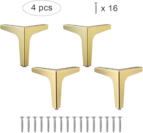 4 Pezzi Piedini Mobili Triangolari Metallo,Piedini Mobili Moderni Triangolo,Gambe Mobili Dorati,Piedini Per Armadio Sostituzione,Con Viti,Utilizzato Per Armadi,Divani,Sedie E Altri Mobili - Honorern