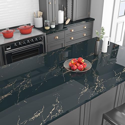 Livelynine Carta da Parati Effetto Marmo Blu Oro 40CMx5M Carta da Parati Adesiva Muro Cucina Bagno Marmo Oro Paraschizzi Cucina Adesivo Carta Adesiva per Mobili Cucina Top Adesivi per Mobili Cucina - Honorern