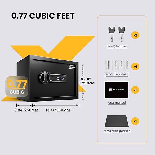 Cassetta di sicurezza biometrica - Cassaforte a impronta digitale da 43 litri per, con modalità silenziosa e luce LED, cassaforte per la casa, l'ufficio e i bambini, antifurto - 31×35×50 cm - Honorern