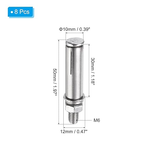 M6 x 50mm Bulloni Espansione, 8pz Bulloni Espansione in Acciaio Inossidabile 304 per Ancoraggio a Manica per Muro Cemento Mattoni Cartongesso Condizionatore d'Aria, Argento - Honorern