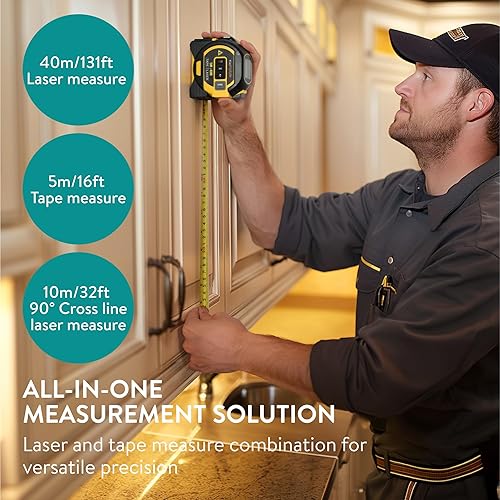 kwmobile Metro a Nastro con Laser 40 m 3 in 1 - con Display LCD Digitale e Retroilluminazione - 3 Unità di Misura m/in/ft - Nastro Manuale Retrattile in Acciaio Inox 5 m - Honorern