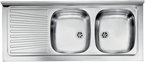 Lavello appoggio 120x50 con 2 vasche e gocciolatoio sinistro Mondial inox - Honorern