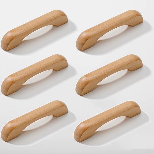 6 Pezzi Maniglie da cucina in legno, 64mm Hole Centers, Cassetto in legno Pull Kitchen Cabinet Maniglie - Honorern
