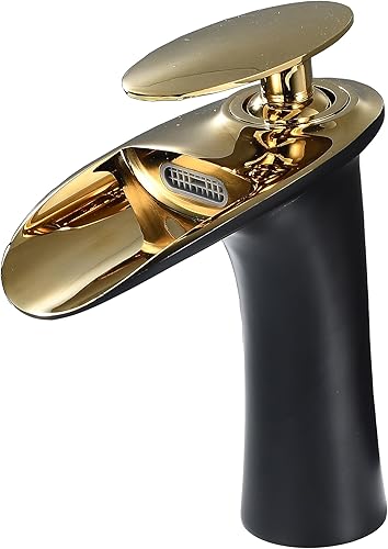 Bagno Lavandino Centro Set Singolo Maniglia Ottone Lavabo Miscelatore Rubinetti con Maniglia Oro Lucida, Pittura Nero GT7852BG - Honorern