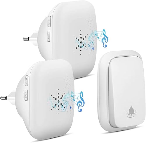Campanello Radio Senza Batteria, PDGROW Campanello Senza Fili Impermeabile Campanello Wireless Autoalimentato Una Portata di 150m con 2 Ricevitori, 38 Melodie, 4 Livelli di Volume e Flash LED - Bianca - Honorern