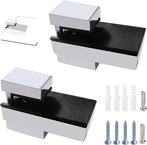 2 Pezzi 5-18 mm Clip di Supporto Vetro Regolabili, Lega di Zinco Staffe per Ripiani in Vetro, Supporto Mensola Vetro, per Pannelli in Vetro e Legno con Spessore, Spazzolato Argento - Honorern