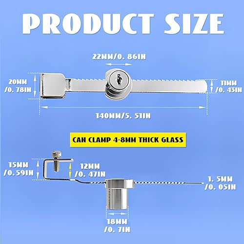 Serratura a Vetro,4 Pezzi Serratura per Vetrine Serratura Scorrevole, Non C'è Bisogno di Perforare,Vetrina Porta Scorrevole Serratura Serratura a Vetro, Sicurezza e Protezione (con 8 Chiavi) - Honorern