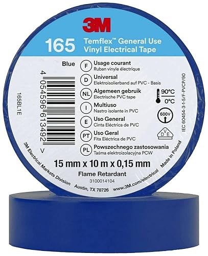 3M Temflex™ 165 165BL1E - Nastro isolante Temflex™ 165, 10 m x 15 mm, colore: Blu - Honorern