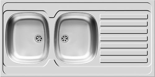 INTERNATIONAL (120X60) 2B 1D, Lavello ad incasso soprapiano acciaio INOX, liscio, 100118502 - Honorern