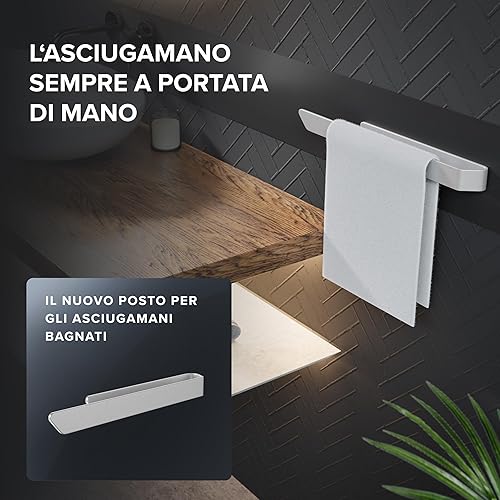 portasalviette Kongsoya nero in alluminio spazzolato | da incollare | 20 cm | design moderno e semplice | portasalviette senza foratura | per strofinacci o asciugamani in bagno o in cucina - Honorern
