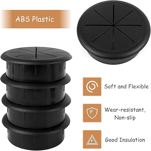 4 occhielli da scrivania in plastica, colore nero, con occhiello da scrivania, flessibile, passacavi da 60 mm, passacavi tondi da incasso, occhiello da scrivania, foro per cavo per tavolo scrivania - Honorern