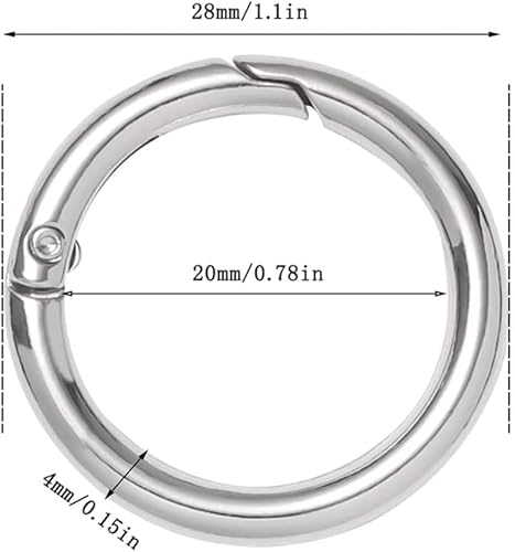 Scatto Molla Rotonda, 28 Pezzi Moschettoni per Borse, Moschettoni Rotondi, Anello Portachiavi 28mm Anelli Aperti, Adatti per Zaini, Borse, Portachiavi, Guinzaglio per cani, Fai Da Te - Honorern