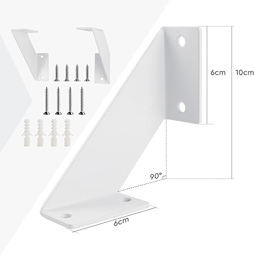 2 Pezzi Reggimensola Bianco, Reggi Mensola Da Muro, Staffe per Mensole Pesanti, Staffe per Librerie in Metallo, Staffe per Bagno, Staffa per Mensola, 10cm - Honorern