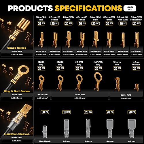 Pinza Crimpatrice set, Pinza Crimpatrice Capicorda, Pinze a Crimpare per 0,25-2,5 mm²,Capicorda Elettrici a Crimpare, pinza crimpatrice, Pinza Elettricista, Criming Tool con Spellafili - Honorern