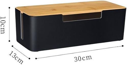 Scatola organizzatrice per cavi in ABS con coperchio in legno, scatola per la gestione dei cavi per le prese di corrente o le protezioni da sovratensione (Nero) - Honorern
