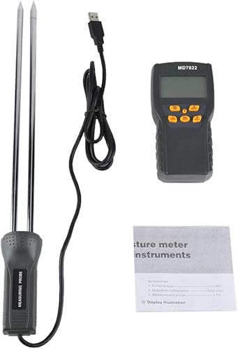 Misuratore di umidità Multifunzionale per Alimenti Sonda Staccabile 2% -30% di umidità e -10~60 ° C Intervallo di misurazione della Temperatura per Paglia di Cereali, - Honorern