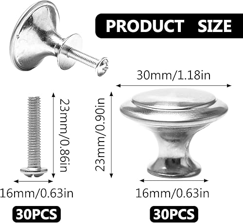 30 Pezzi Maniglie Rotonde per Mobili D'Argento Manopole Cassettiera Pomelli per Mobili Bagno Manopole Rotonde per Mobili Argent con 30 viti Pomolo per Cassetti per Armadi, Armadi a Muro - Honorern