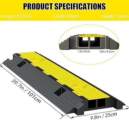 3 Pezzi Passacavo a Pavimento in Gomma con 2 Canali Capacità 6T, Passacavi a Pavimento Rampa, Modulare Coperchio di Protezione Cavi Antiscivolo, Protezione per Rampa in Gomma - Honorern
