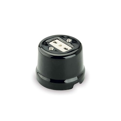 Amarcords - Presa elettrica in porcellana bipasso 10/16 ampere. Presa di corrente bivalente vintage in ceramica colore TORTORA - Honorern