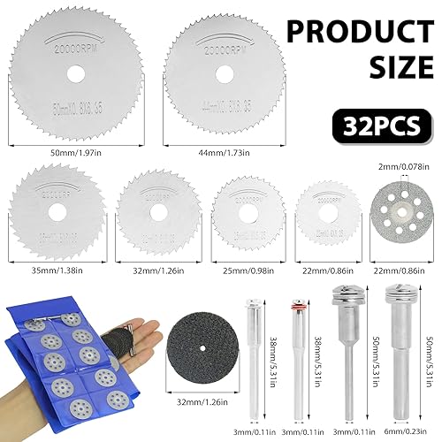 32 Pezzi HSS Lama per Seghe Circolare, Dischi Taglio, Mini Lame, Dischi Diamantati Mini di Tagliante, Mini Dischi da Taglio di Resina, per Tagliare Legno, Plastica, Fibra Di Vetro, Metallo Morbido - Honorern