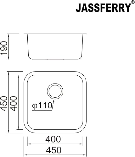 JASSFERRY Lavello da cucina Vasca singola in Acciaio Inox Spazzolato, scolapiatti reversibile Lavandino, con set di rifiuti - Honorern