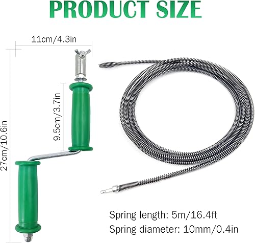 Strumento a spirale di scarico Molla Sturatubi Stura Tubi di Scarico 10mm x 5m Antiruggine Stura Lavandini e Scarichi Sonda Molla Sturatubi Drain Clog Cleaner per Lavandino, WC - Honorern