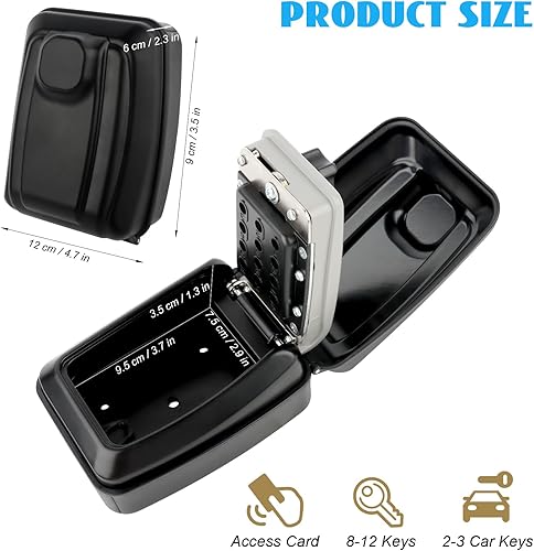 Cassetta Sicurezza Chiavi, Cassaforte Portachiavi con Codice 12 Cifre, Cassetta Sicurezza Chiavi, Combinazione Chiavi Impermeabile per Casa, Garage, Ufficio, Esterno (Noir) - Honorern
