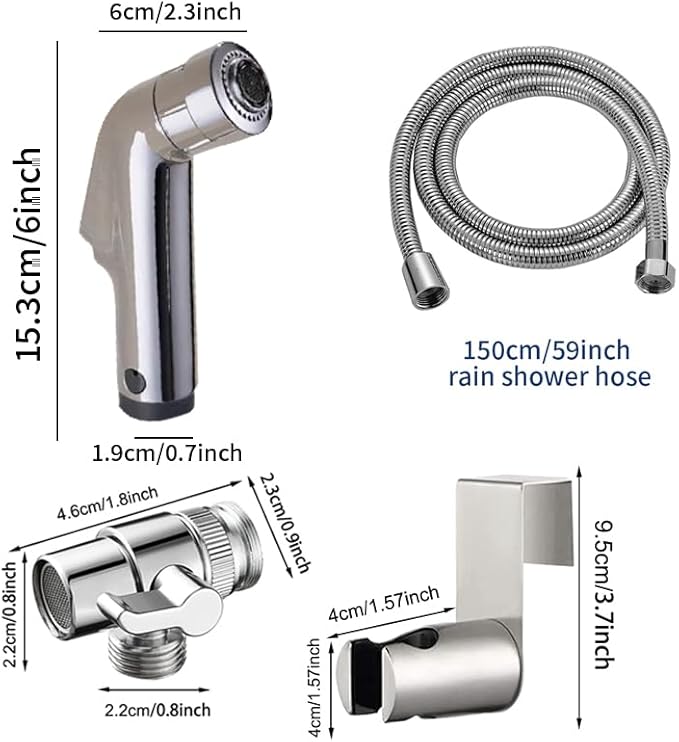 Bidet Portatile Kit Doccetta ，Spruzzatore per WC con doppia modalità, in ABS, con Deviatore 2 Vie, con Tubo 1,5m e Supporto - Honorern