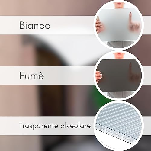 MAKA Pensilina da Esterno in Policarbonato, Tettoia per Esterno in PVC Impermeabile, Tettuccio Parapioggia con Struttura in Polipropilene, Profili in Alluminio Modulabile (200x80 cm bianco) - Honorern