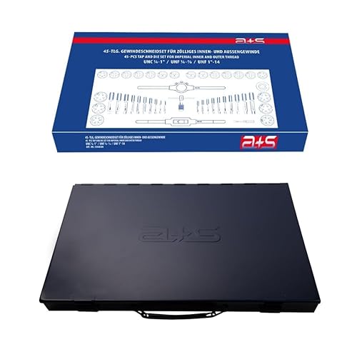 a+s Albrecht und Schulte - Set di 45 pezzi per filettatura a mano, UNC/UNF, set di maschi a mano, filtro, per verricello, supporto per attrezzi e filiere, cacciaviti, set di taglierina fine - Honorern