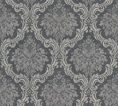 Livingwalls Paradise Garden 367166 36716-6 - Carta da parati in tessuto non tessuto, con decorazioni barocco, 10,05 m x 0,53 m, colore: Nero/Grigio - Honorern