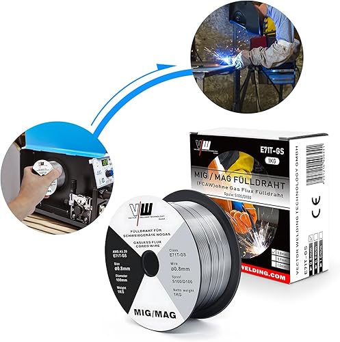 VECTOR Filo Animato No Gas 0.8mm 3KG Filo Saldatrice E71T-GS Bobina Filo Animato per Saldatura Universale D100 MIG MAG per Saldatrice, 3 Pezzi, 1KG per Rotolo - Honorern