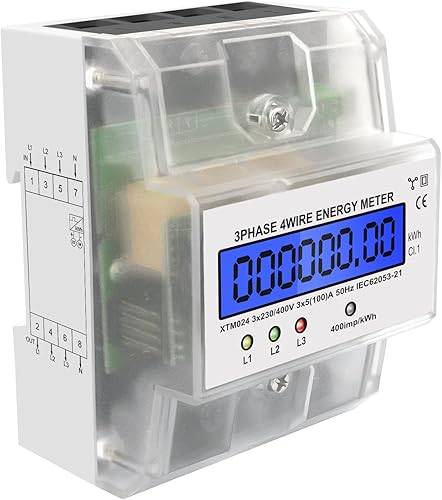 Contatore elettrico digitale LCD, contatore elettrico trifase 4 fili, contatore trifase calibrato 230 / 400V, contatore trifase top-hat rail - Honorern